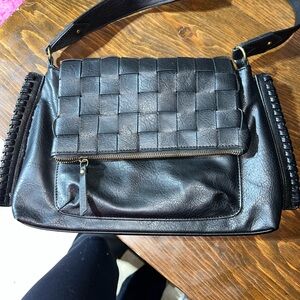 Black Woven Leather Shoulder Bag